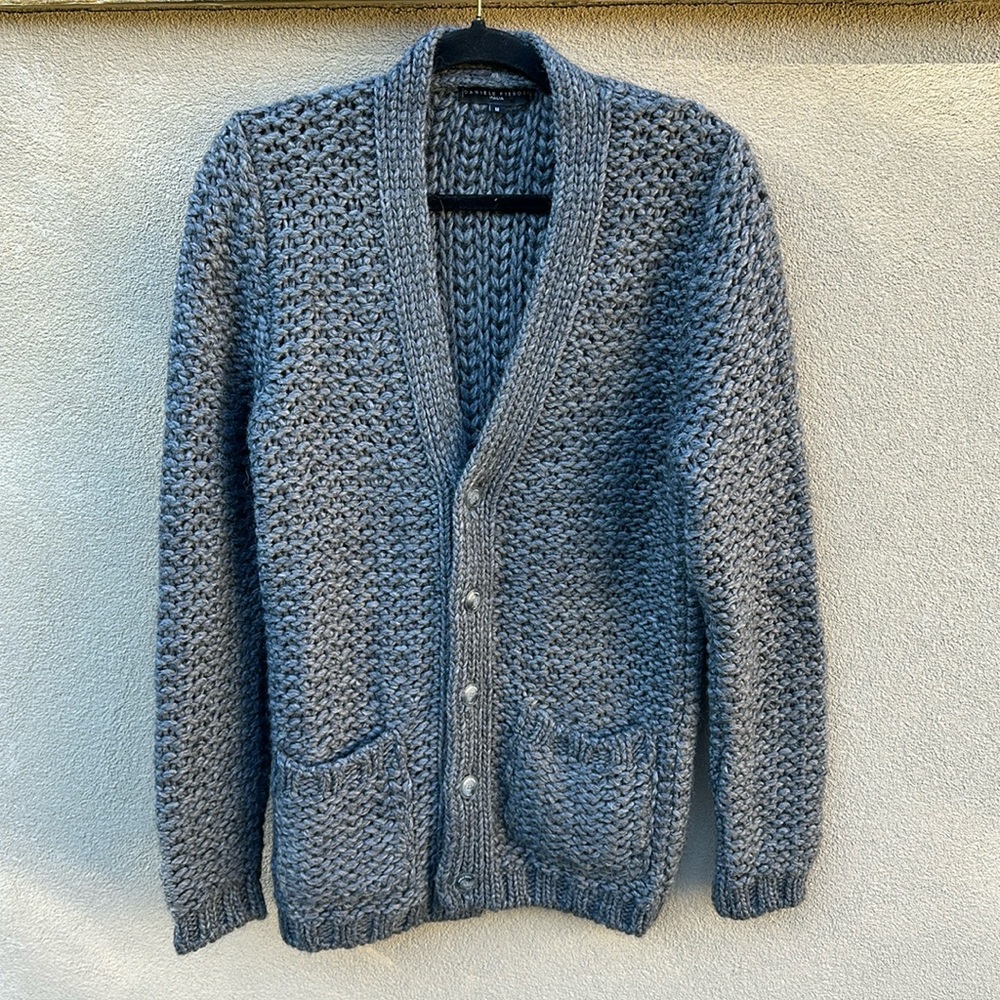 Daniele Fiesoli 🔥 Italy Chunky Knit Cardigan Sweater Gray Sz M Wool Alpaca